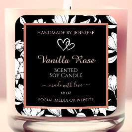 Pegatina Cuadrada Etiquetas de productos florales en blanco y negro 