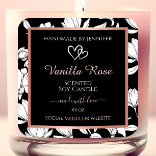 Pegatina Cuadrada Etiquetas de productos florales en blanco y negro