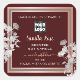 Pegatina Cuadrada Etiquetas de productos florales personalizadas Bor