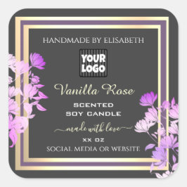 Pegatina Cuadrada Etiquetas de productos Gris Purple Gold Personaliz