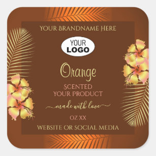 Pegatina Cuadrada Etiquetas de productos marrones naranja Logo de Fl