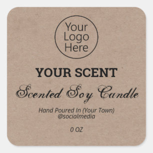 Pegatina Cuadrada Etiquetas de productos para velas de soja de Kraft