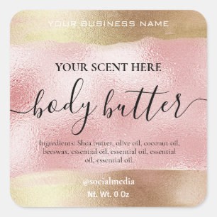 Pegatina Cuadrada Etiquetas De Productos Rosa Y Oro Para Baño Y Cuer