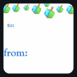 Pegatina Cuadrada Etiquetas de regalo de Dancing Dreidels Hanukkah<br><div class="desc">¡Estas etiquetas son la manera perfecta de hacer saber a todos qué regalo de Hanukkah les pertenece!</div>