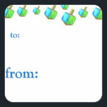 Pegatina Cuadrada Etiquetas de regalo de Dancing Dreidels Hanukkah<br><div class="desc">¡Estas etiquetas son la manera perfecta de hacer saber a todos qué regalo de Hanukkah les pertenece!</div>