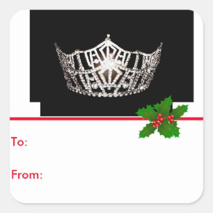 Pegatina Cuadrada Etiquetas de regalo de Miss América Silver Crown P