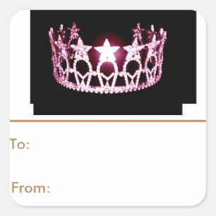 Pegatina Cuadrada Etiquetas de regalo de Miss USA Pink Crown Peel & 