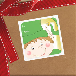 Pegatina Cuadrada Etiquetas de regalo de Navidad Cute Elf