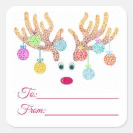 Pegatina Cuadrada Etiquetas de regalo de renos y ornamentos