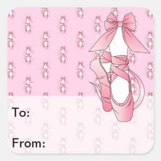 Pegatina Cuadrada Etiquetas de regalo de zapatos de ballet rosa