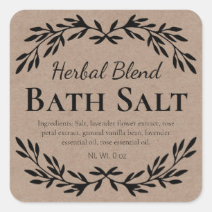 Pegatina Cuadrada Etiquetas De Sal De Baño De Madera Estilizadas De 