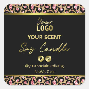 Pegatina Cuadrada Etiquetas de velas de soja impresas de leopardo ro
