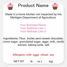 Pegatina Cuadrada Etiquetas genéricas de productos de la Ley de alim