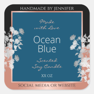 Pegatina Cuadrada Etiquetas modernas de productos florales Ocean Blu
