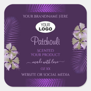 Pegatina Cuadrada Etiquetas moradas de productos Flores de Hawai Dej