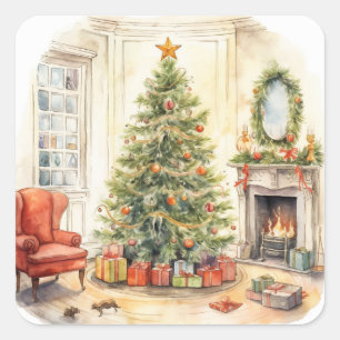 Pegatina Cuadrada Etiquetas navideñas tradicionales