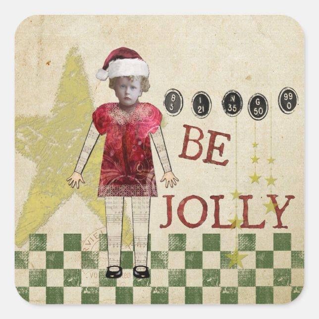 Pegatina Cuadrada Etiquetas navideñas vintage (Anverso)