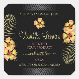 Pegatina Cuadrada Etiquetas negras de productos flores amarillas ros