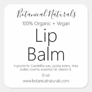 Pegatina Cuadrada Etiquetas Pure Vegan Handmade Organic Lip Balm Tub