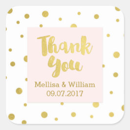 Pegatina Cuadrada Etiquetas Rubor Pink Gold Confetti Wedding Favor