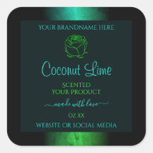 Etiquetas verde azuladas y verdes de productos flo