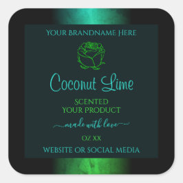 Pegatina Cuadrada Etiquetas verde azuladas y verdes de productos flo