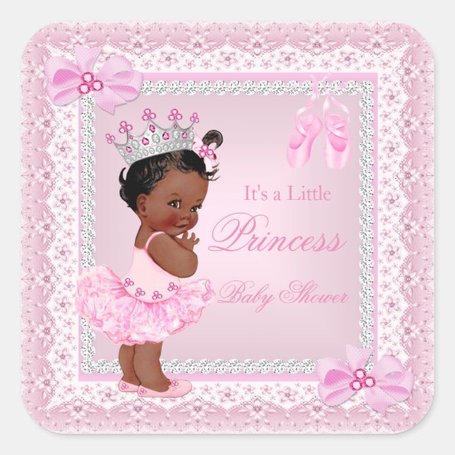Pegatina Cuadrada Etnia de la princesa Baby Shower Chica Pink Baller (Anverso)