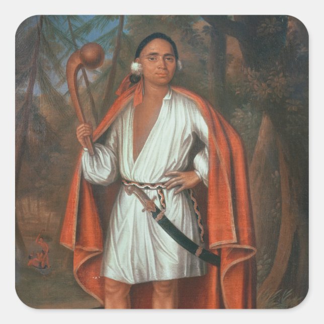 Pegatina Cuadrada Etow Oh Koam, Rey de las Naciones del Río, 1710 (Anverso)