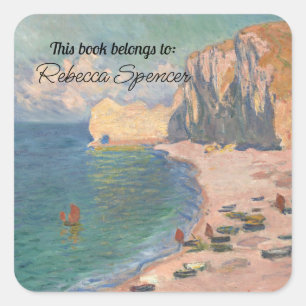 Pegatina Cuadrada Étretat: La playa y el Falaise de Claude Monet