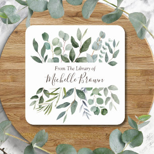 Pegatina Cuadrada Eucalipto Elegante De La Biblioteca de Exlibris