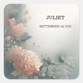 Pegatina Cuadrada Eucalipto en Encaje Tulle Azul Polvo para Bridal S