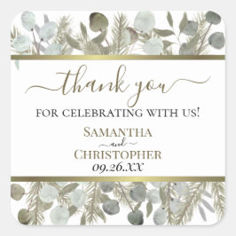 Pegatina Cuadrada Eucalipto y Pino Rústico Gracias Boda