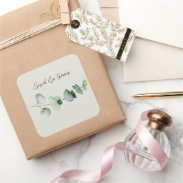 Pegatina Cuadrada Eucalyptus Boda Minimalista Cocktail Napkin