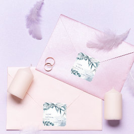 Pegatina Cuadrada Eucalyptus deja un Boda azul turbio gracias