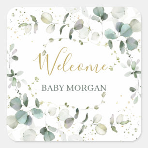 Pegatina Cuadrada Eucalyptus Foliage Baby Shower
