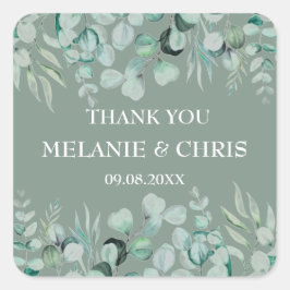 Pegatina Cuadrada Eucalyptus Greenery Personalizado Boho Boda Rústic