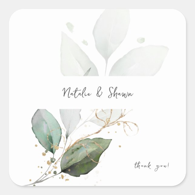 Pegatina Cuadrada Eucalyptus Light Glow Gold Greenereneration Gracia (Anverso)