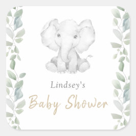 Pegatina Cuadrada Eucalyptus Little Elephant Baby Shower