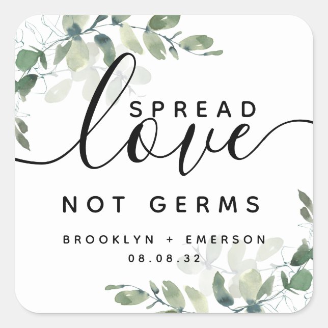 Pegatina Cuadrada Eucalyptus Spread Love Not Germs Hand Sanitizer (Anverso)