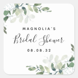 Pegatina Cuadrada Eucalyptus Watercolor Bridal Shower