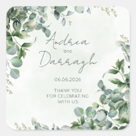Pegatina Cuadrada Eucalyptus Wedding Favor Label Sticker 1001A