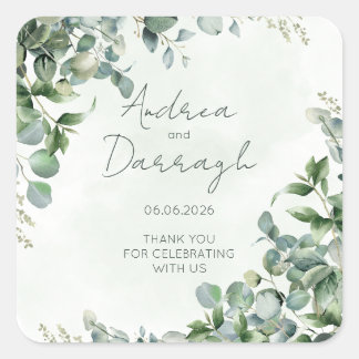 Pegatina Cuadrada Eucalyptus Wedding Favor Label Sticker 1001A