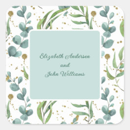 Pegatina Cuadrada Eucalyptus Y Boda De Pareja De Oro