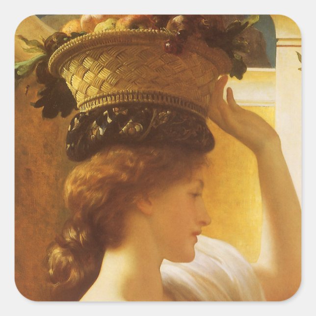 Pegatina Cuadrada Eucharis - Muchacha con una cesta de frutas de Lei (Anverso)