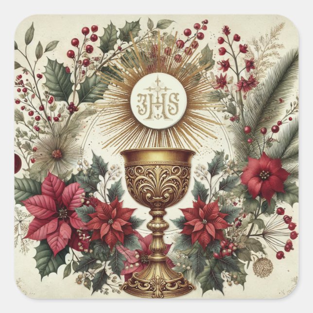 Pegatina Cuadrada Eucharist Poinsettias (Anverso)