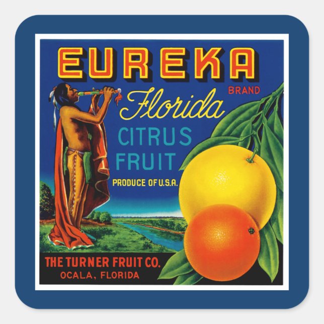 Pegatina Cuadrada Eureka Florida Citrus (Anverso)