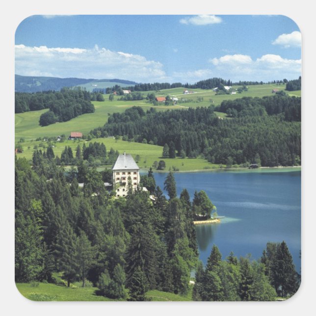 Pegatina Cuadrada Europa, Austria, Fuschl. Castillo de Schloss Fusch (Anverso)