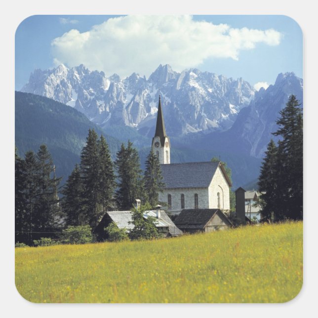 Pegatina Cuadrada Europa, Austria, Gosau. El imperio de la iglesia (Anverso)