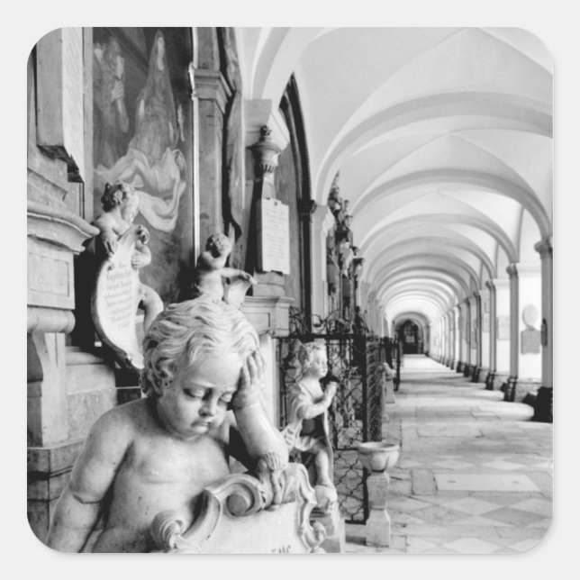 Pegatina Cuadrada Europa, Austria, Salzburgo. Cherub y monumento 2 (Anverso)