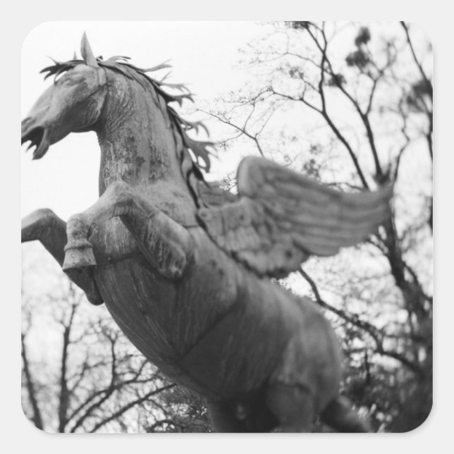 Pegatina Cuadrada Europa, Austria, Salzburgo. Estatua de caballo ala (Anverso)